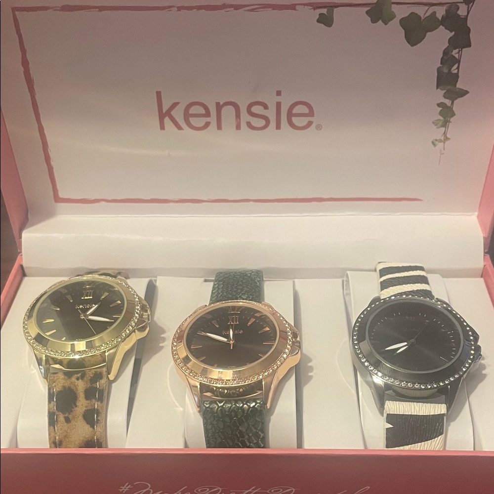 Kensie Trio Watch Set with Animal and Textured Bands